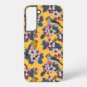 Coque Samsung Galaxy Oiseaux et fleurs sur le jaune