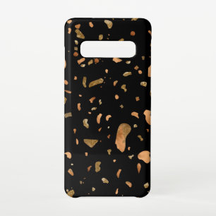 Coque Samsung Galaxy S10 Or de cuivre sur pierre noire Terrazzo