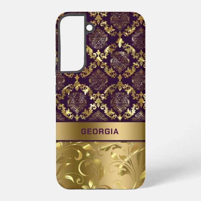 Coque Samsung Galaxy Or & Purple Floral Damask Monogramme LifeProof iPh (Verso)