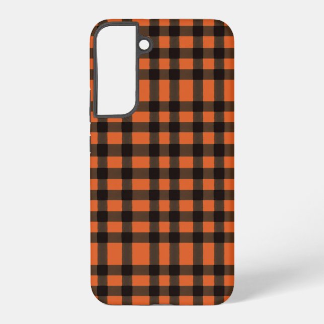 Coque Samsung Galaxy Orange and Black Plaid Checkered Pattern (Verso)