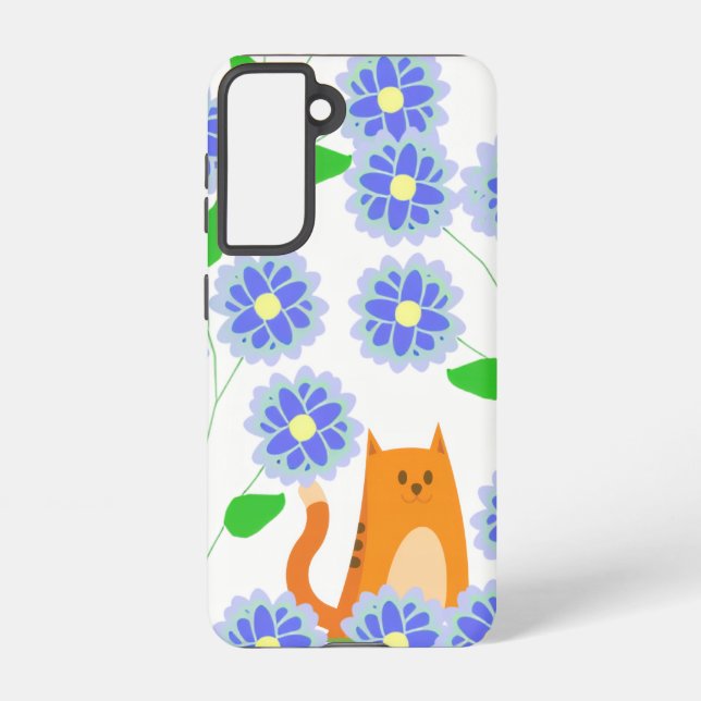 Coque Samsung Galaxy Orange Cat Floral Samsung Galaxy Case – White (Verso)