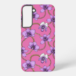 Coque Samsung Galaxy Orchidées et chaînes, violet et rose