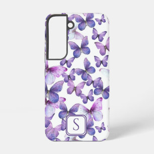 Coque Samsung Galaxy Papillons violets Moderne Élégant Monogramme perso