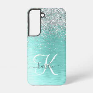 Coque Samsung Galaxy Parties scintillant argentée turquoise en métal br