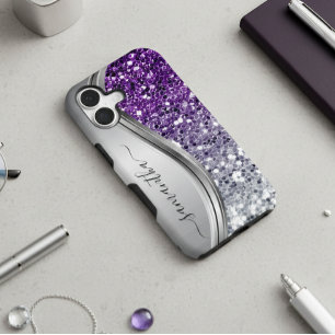 Coque Samsung Galaxy Parties scintillant d'argent violet monogramme man