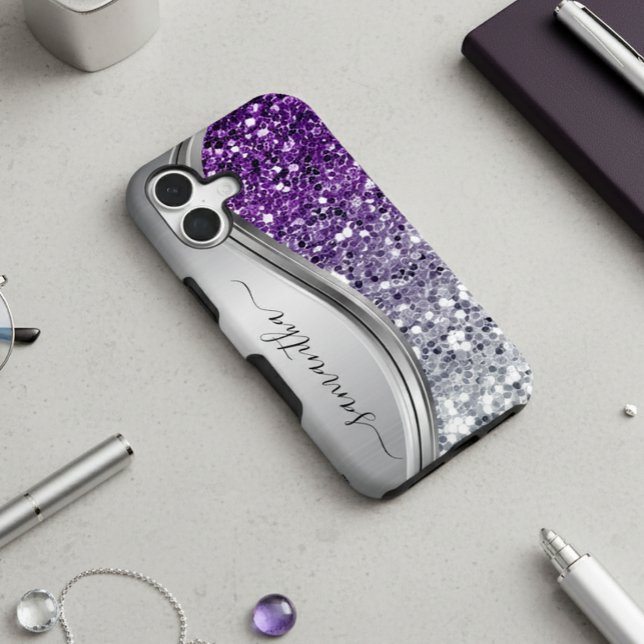 Coque Samsung Galaxy Parties scintillant d'argent violet monogramme man (Créateur téléchargé)