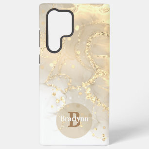 Coque Samsung Galaxy Parties scintillant en marbre d'or monogramme pers