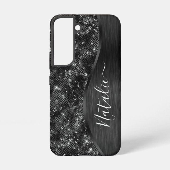Coque Samsung Galaxy Parties scintillant noire métallique personnalisée (Verso)