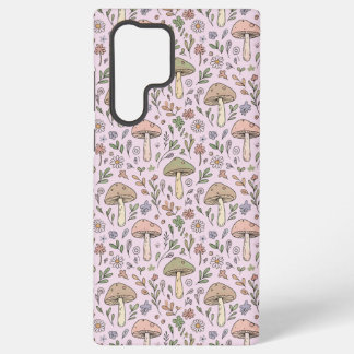 Coque Samsung Galaxy Pastel Pink Fungi Cottagecore Seamless Pattern