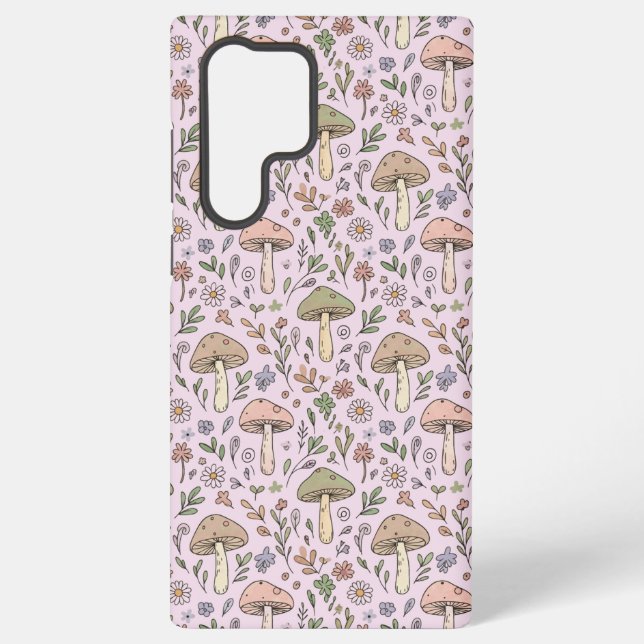 Coque Samsung Galaxy Pastel Pink Fungi Cottagecore Seamless Pattern (Verso)