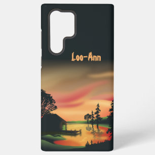 Coque Samsung Galaxy Paysage vintage vert orange rouge Coucher de solei