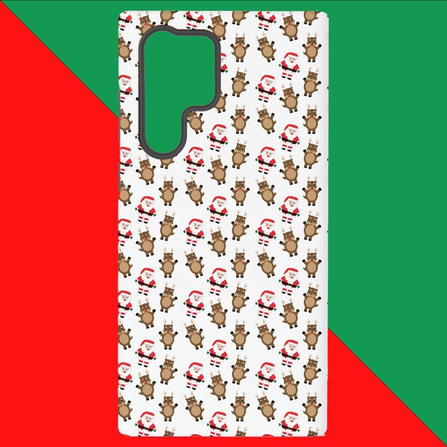 Coque Samsung Galaxy Père Noël Christmas Reindeer Motif White (A phone case with a pattern of santa and silly reindeer)