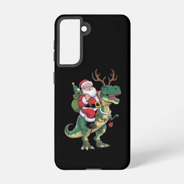 Coque Samsung Galaxy Père Noël équitation Dinosaur T-Rex Noël Escadron  (Verso)