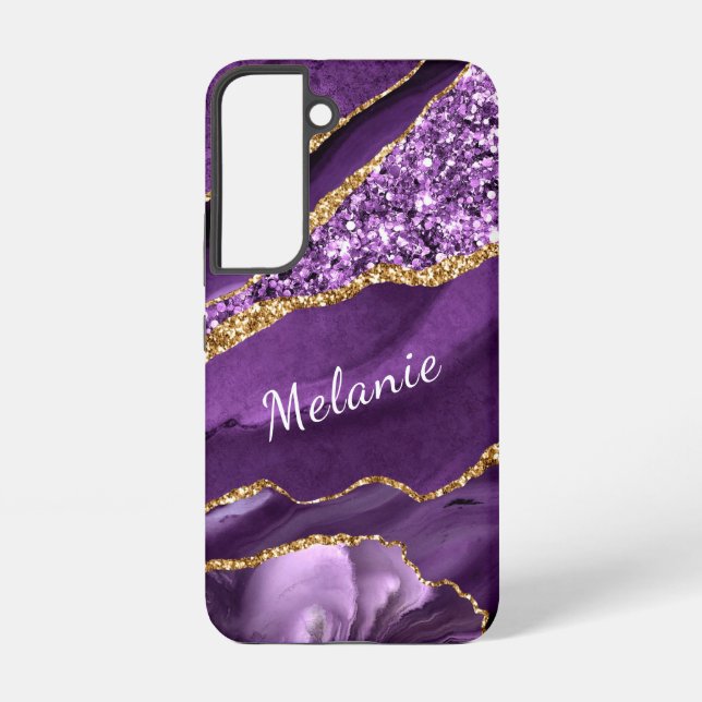 Coque Samsung Galaxy Personnalisé Votre Nom Purple Gold Parties scintil (Verso)