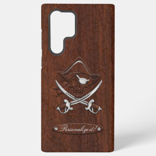 Coque Samsung Galaxy Personnalisez-le ! Crâne de pirate en acajou nauti