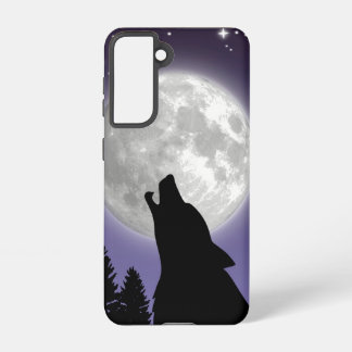 Coque Samsung Galaxy Phone case with a wolf howling at the full moon