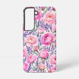 Coque Samsung Galaxy Pivoines roses & Lavande Motif floral aquarelle