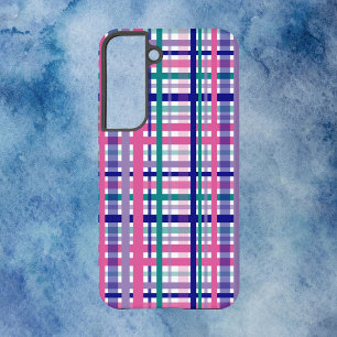 Coque Samsung Galaxy Plaid Rose Turquoise Marine bleu violet