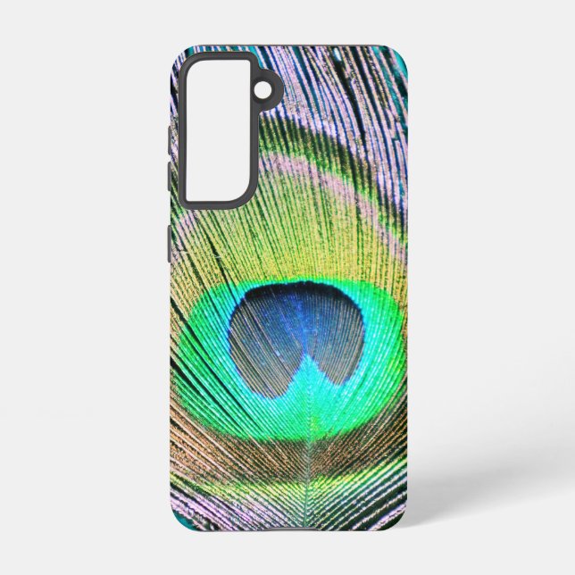 Coque Samsung Galaxy Plume de paon sur Turquoise (Verso)