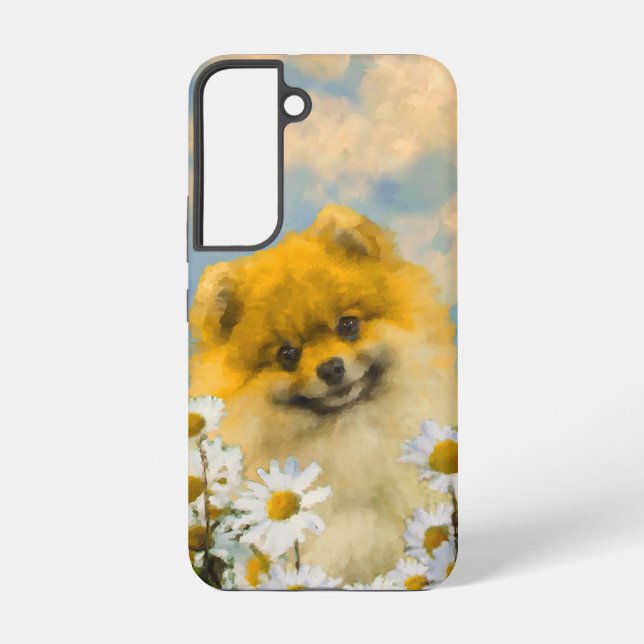 Coque Samsung Galaxy Poméranien dans Daisies Peinture - Art Chien origi (Verso)