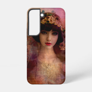 Coque Samsung Galaxy Portrait de style vintage de belle femme en rose