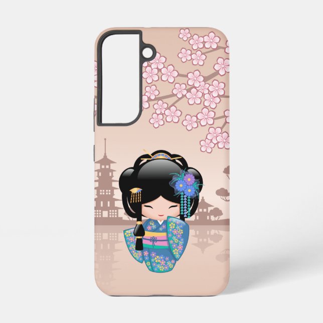 Coque Samsung Galaxy Poupée Keiko Kokeshi - Blue Kimono Geisha Girl (Verso)