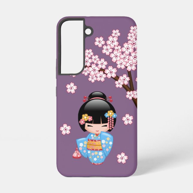 Coque Samsung Galaxy Poupée Maiko Kokeshi - Blue Kimono Geisha Girl (Verso)