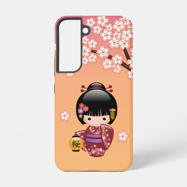 Coque Samsung Galaxy Poupée Sakura Kokeshi - Geisha Girl on Peach (Verso)