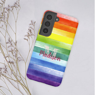Coque Samsung Galaxy Rainbow Pride raypes colorées amusant Nom initial