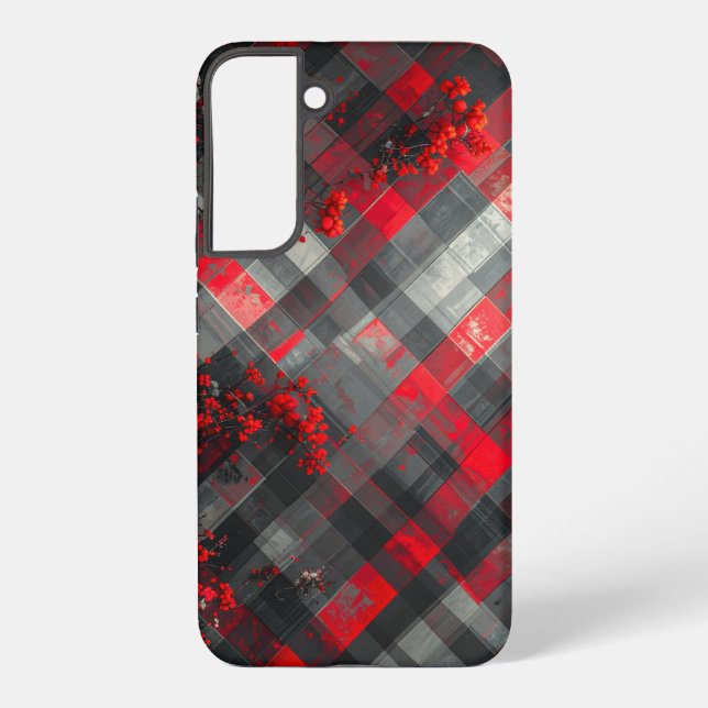 Coque Samsung Galaxy Red and Black Plaid with Floral Accent (Verso)