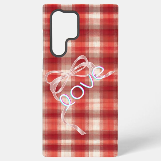 Coque Samsung Galaxy Red Gingham Check Love Ribbon Phone Case (Verso)