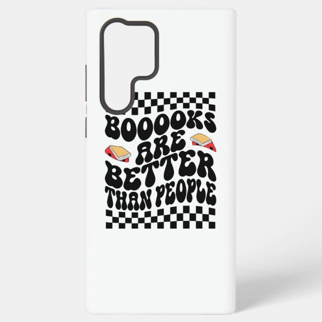 Coque Samsung Galaxy Retro Checkerboard "Books Are Better" Graphic (Verso)