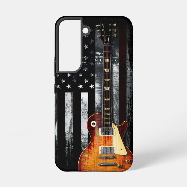 Coque Samsung Galaxy Retro Rock N Roll American Flag Guitare (Verso)
