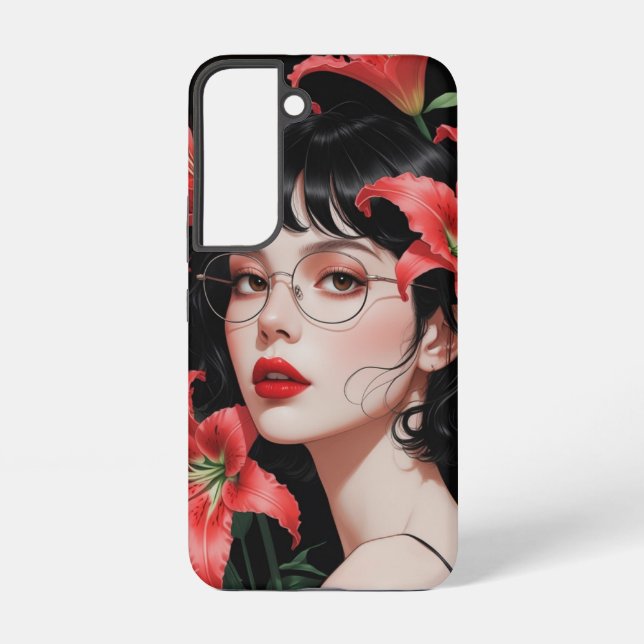 Coque Samsung Galaxy Romantic Anime Girl Samsung Coque - Art Floral ave (Verso)