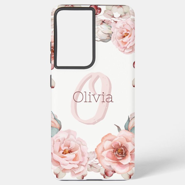 Coque Samsung Galaxy Rose d'aquarelle Wreath personnalisée | BLANCHE (Verso)
