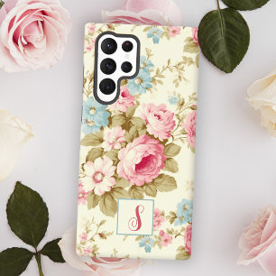 Coque Samsung Galaxy Roses anglaises roses romantiques sur fond jaune a