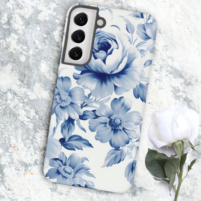 Coque Samsung Galaxy Roses Aquarelle Bleu Pastel Élégant (Créateur téléchargé)