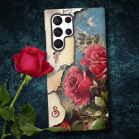 Roses de Shabby sur papier déchiré avec monogramme