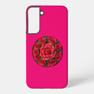 Coque Samsung Galaxy Roses rouges encadrées dans un cercle sur fond ros