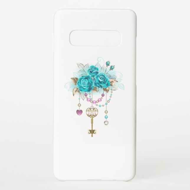 Coque Samsung Galaxy Roses turquoise avec touches (Dos)