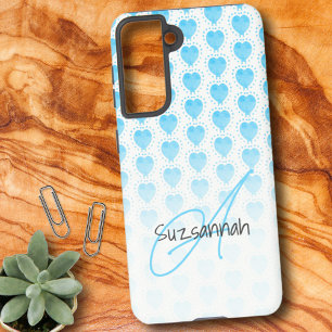 Coque Samsung Galaxy Rustique Polka Dot Blue Coeur Motif Monogramme