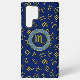 Coque Samsung Galaxy Scorpio Zodiac+Astrologie Symboles Motif Gld+Blues