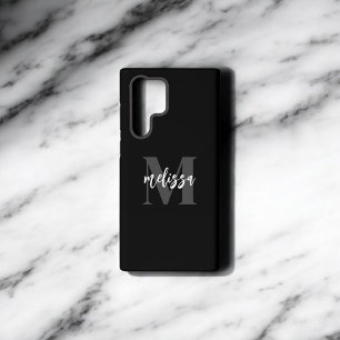 Coque Samsung Galaxy Script de pinceau Monogramme noir