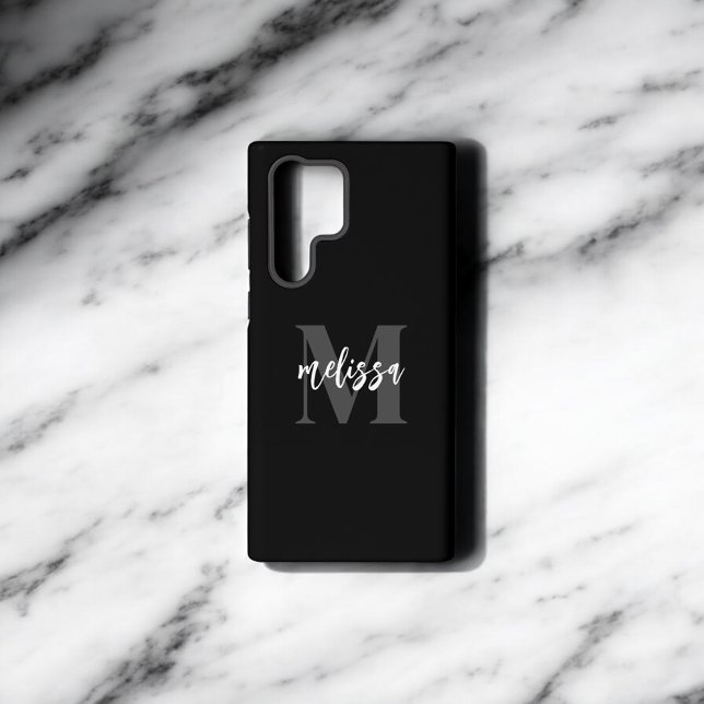 Coque Samsung Galaxy Script de pinceau Monogramme noir (Créateur téléchargé)