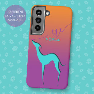 Coque Samsung Galaxy Silhouette de chien Greyhound Whippet Nom Coloré