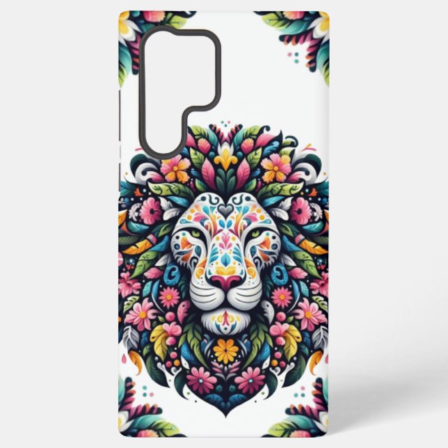 Coque Samsung Galaxy Silhouette de Lion Floral (Verso)