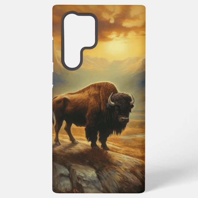 Coque Samsung Galaxy Silhouette du coucher de soleil de bison de buffle (Verso)