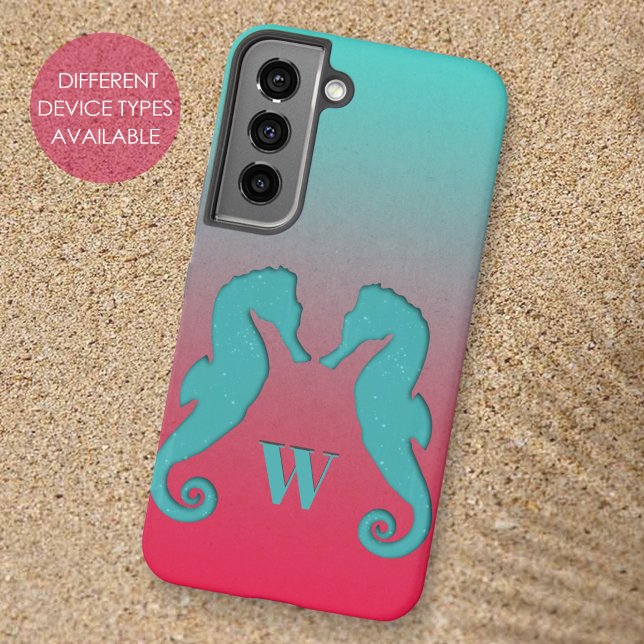 Coque Samsung Galaxy Silhouettes De Seahorse Monogramme Simple Nautique (Créateur téléchargé)