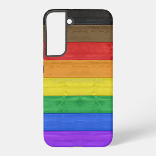 Coque Samsung Galaxy SlipperyJoe's inclusive gay pride drapeau en bois 