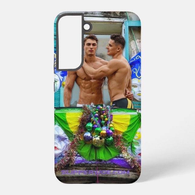 Coque Samsung Galaxy SlipperyJoe's Mardi Gras Hommes violet or vert bal (Verso)